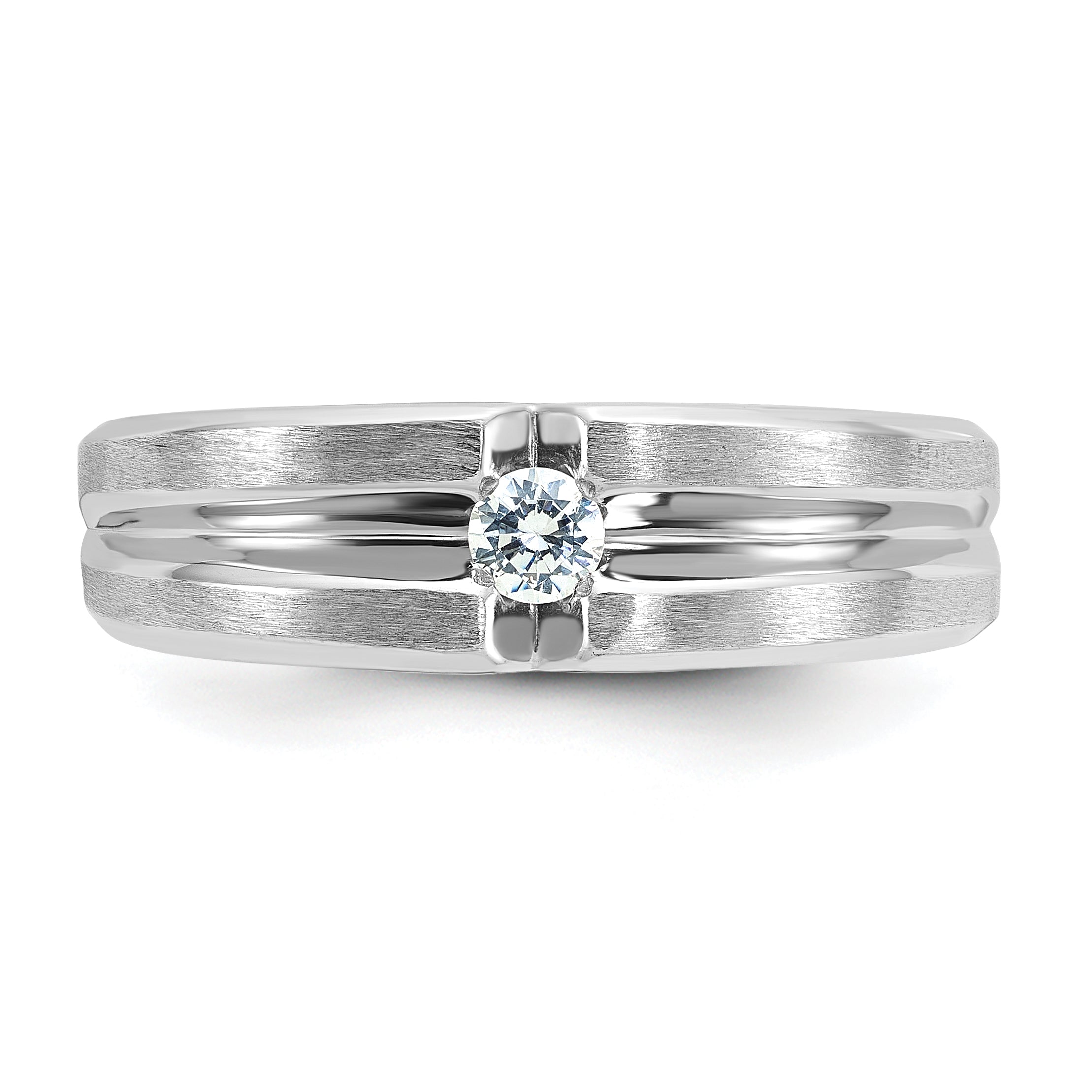 14k White Gold Mens Polished and Satin 1/6 carat Diamond Complete Ring - Sophia Jewelers