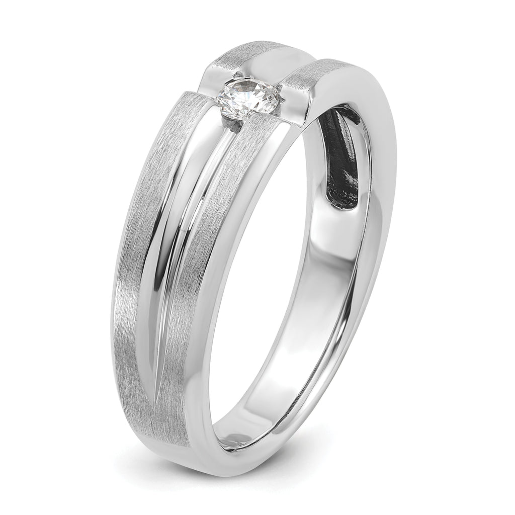 14k White Gold Mens Polished and Satin 1/6 carat Diamond Complete Ring - Sophia Jewelers