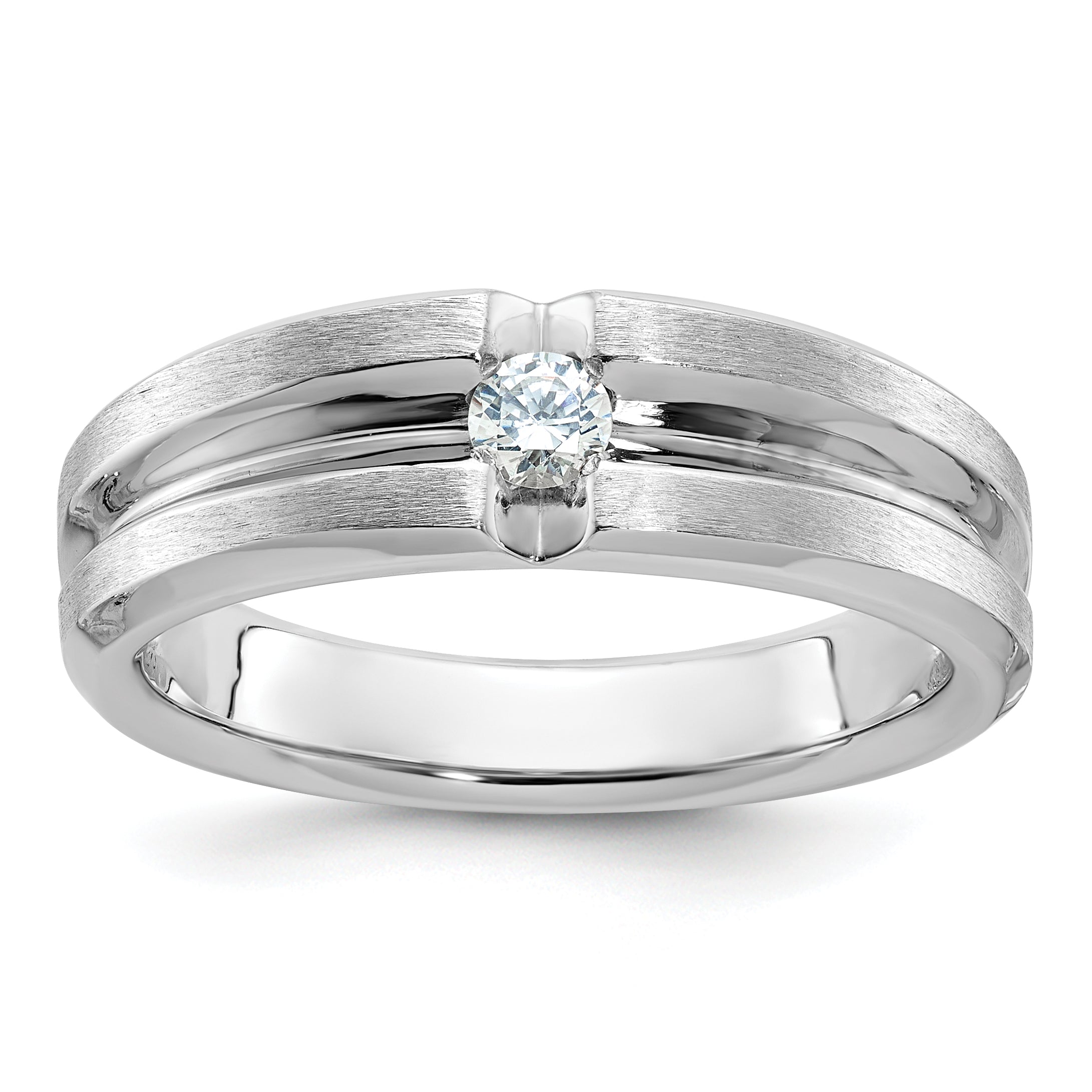 14k White Gold Mens Polished and Satin 1/6 carat Diamond Complete Ring - Sophia Jewelers