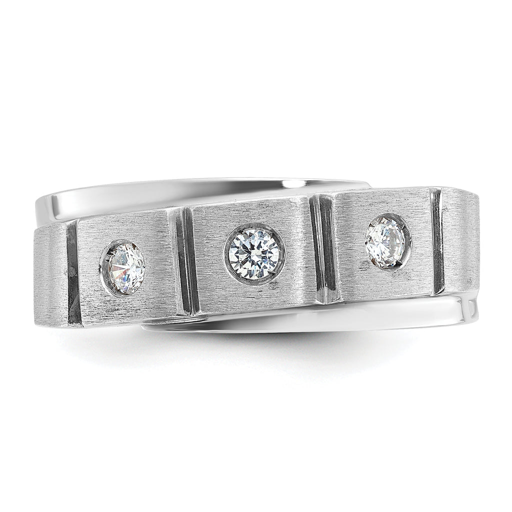 14k White Gold Mens Polished and Satin 1/4 carat Diamond Complete Ring - Sophia Jewelers