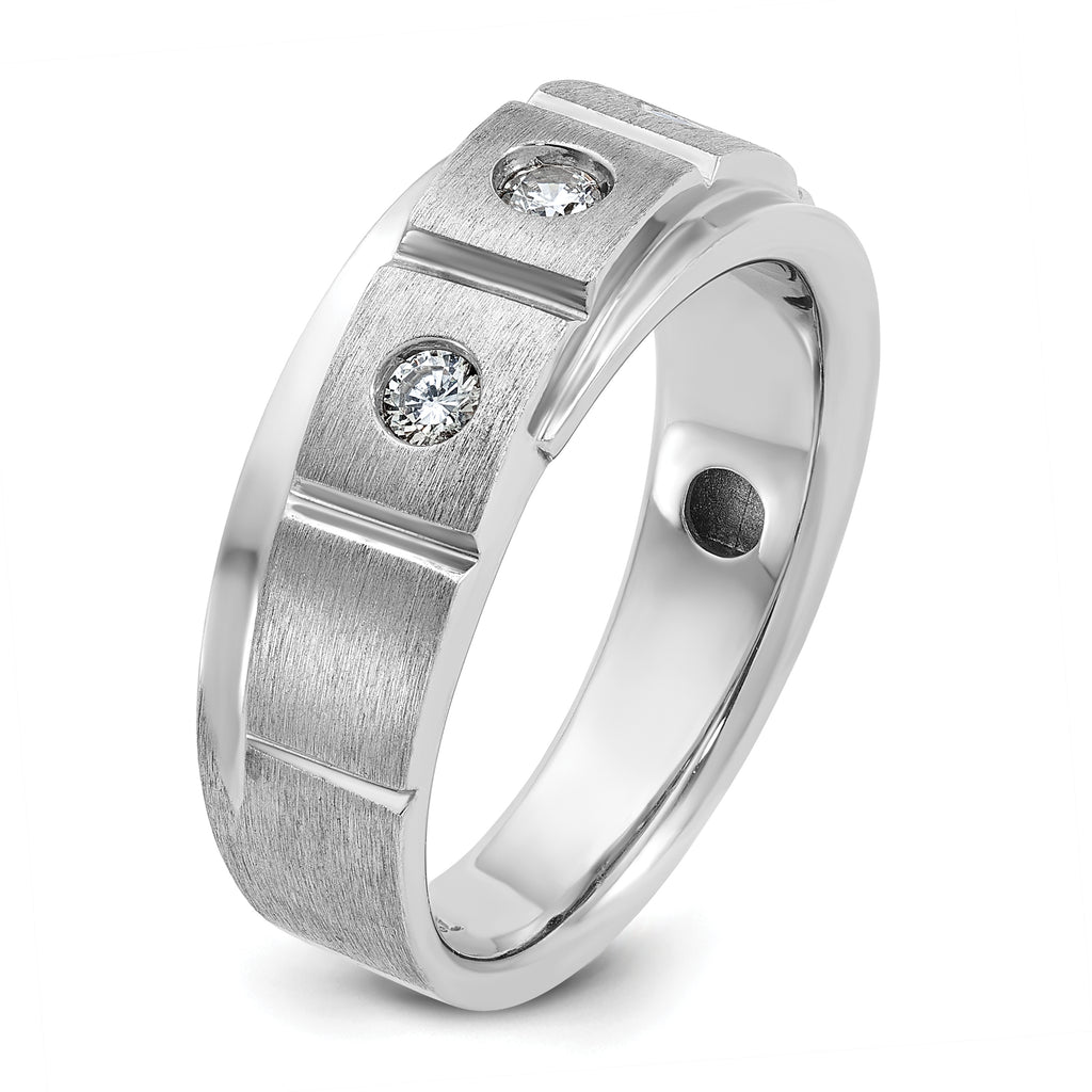 14k White Gold Mens Polished and Satin 1/4 carat Diamond Complete Ring - Sophia Jewelers