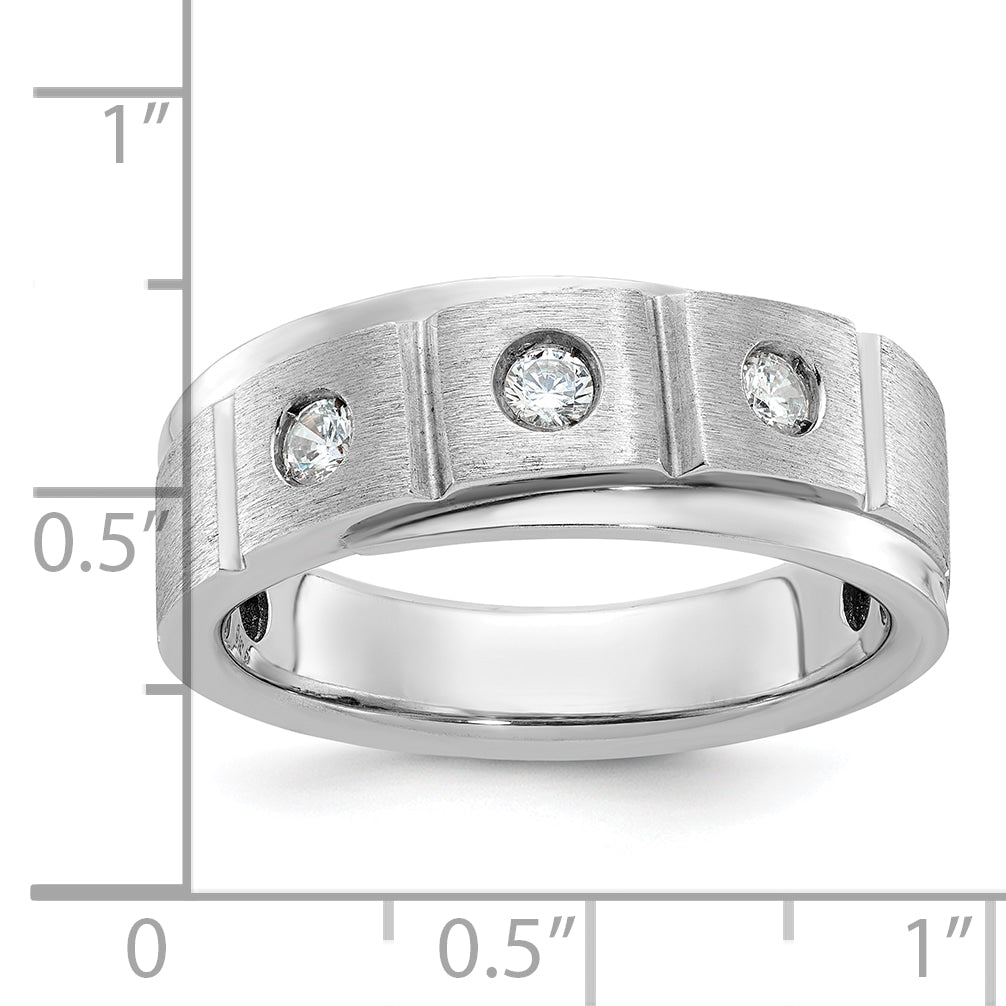 14k White Gold Mens Polished and Satin 1/4 carat Diamond Complete Ring Secondary image