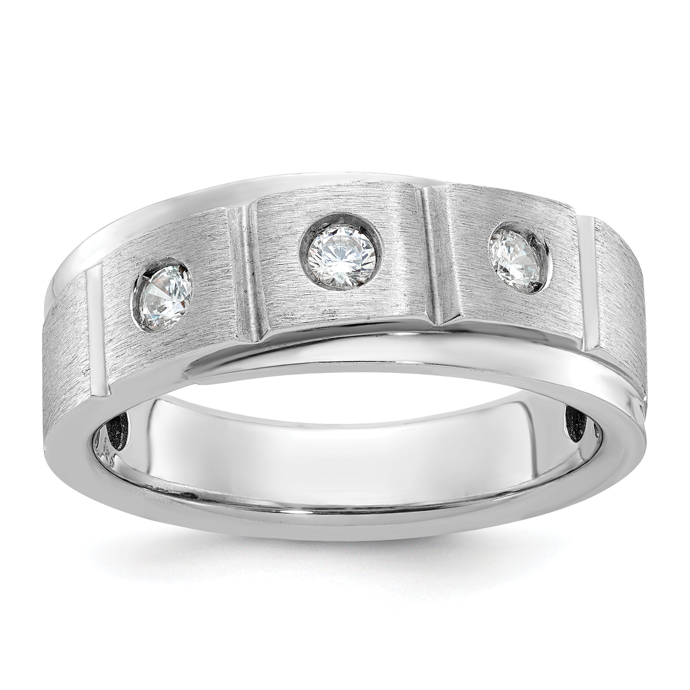 14k White Gold Mens Polished and Satin Diamond Ring Mounting, Mounting Only - Sophia Jewelers Main image