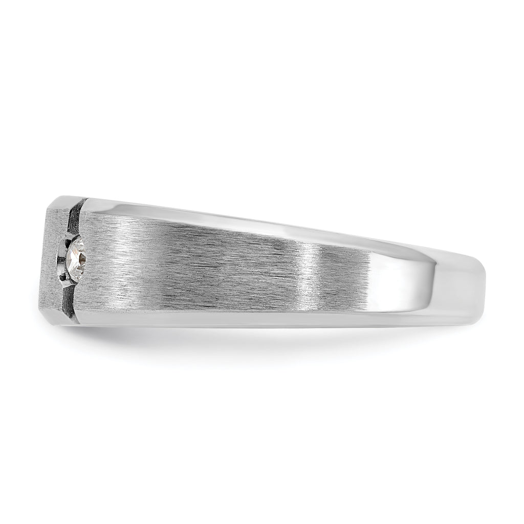 14k White Gold Men's Polished Satin and Grooved 3-Stone Ring Mounting, Mounting Only - Sophia Jewelers