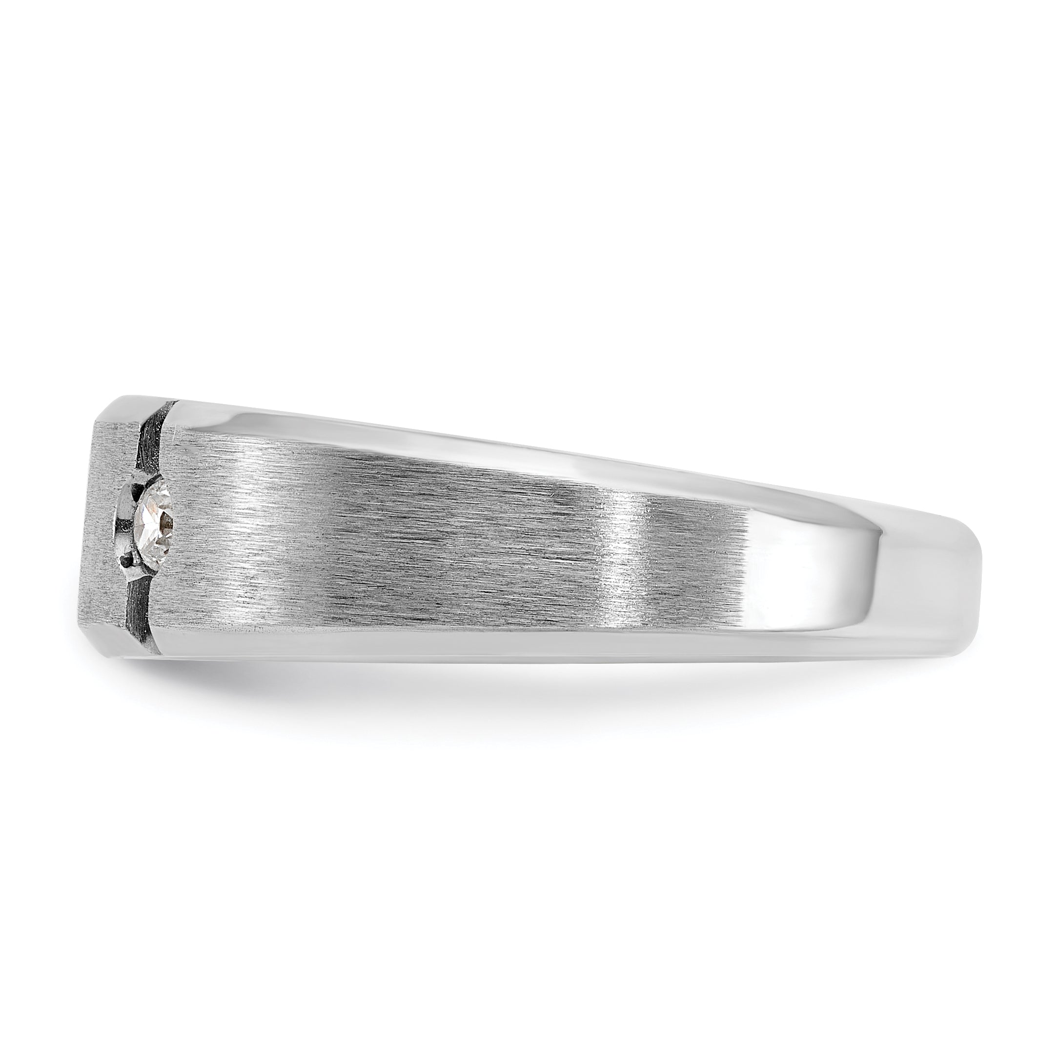 14k White Gold Men's Polished Satin and Grooved 3-Stone Ring Mounting, Mounting Only - Sophia Jewelers