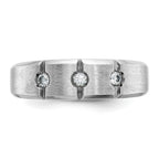 14k White Gold Men's Polished Satin and Grooved 3-Stone Ring Mounting, Mounting Only - Sophia Jewelers