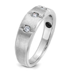 14k White Gold Men's Polished Satin and Grooved 3-Stone Ring Mounting, Mounting Only - Sophia Jewelers