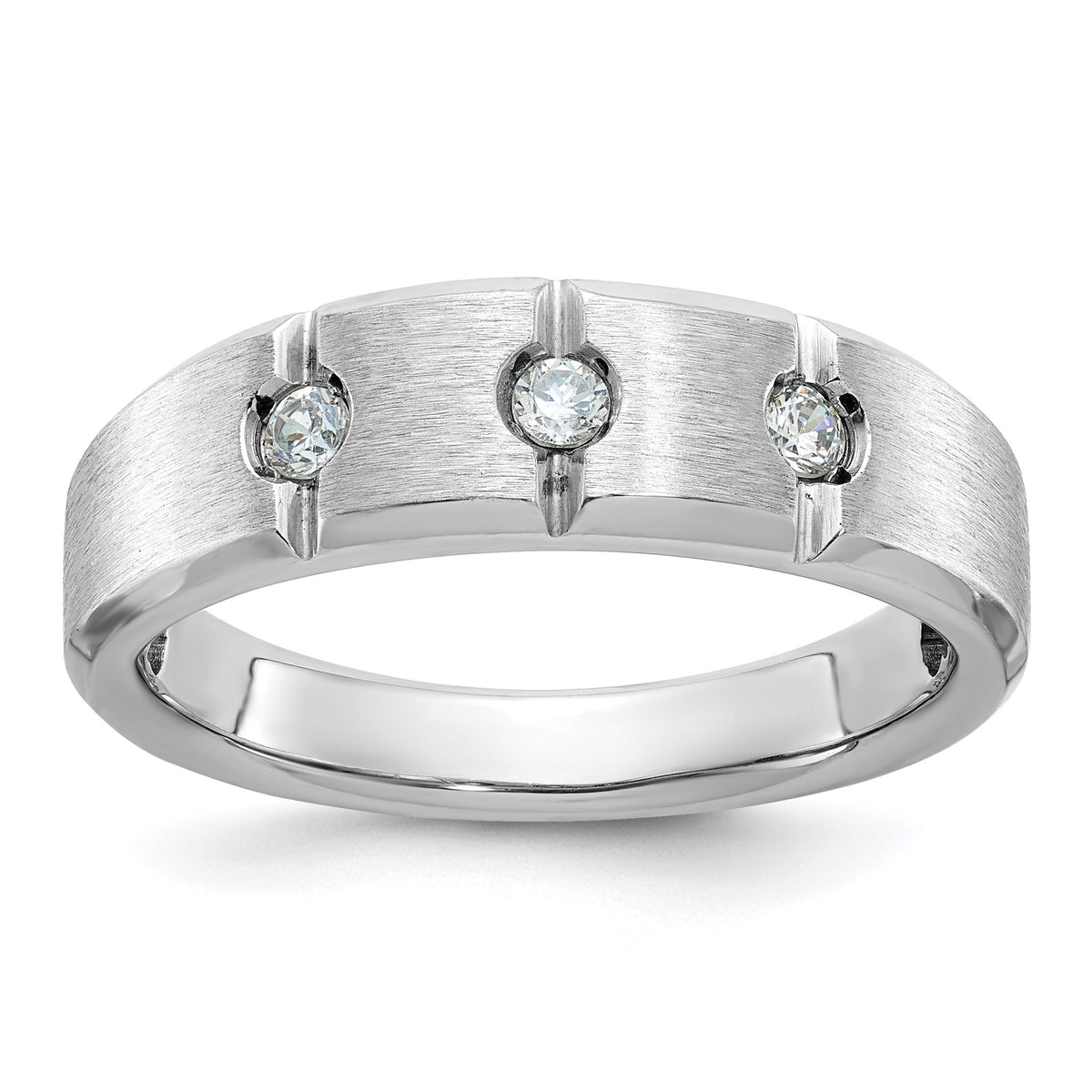 Men's Three-Stone Diamond Ring in 14K White Gold, 7.02mm (1/5 ct. tw.), Size 10 - Sophia Jewelers Main image