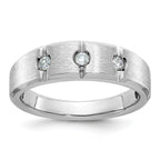 14k White Gold Men's Polished Satin and Grooved 3-Stone 1/5 Carat AA Quality Diamond Ring - Sophia Jewelers