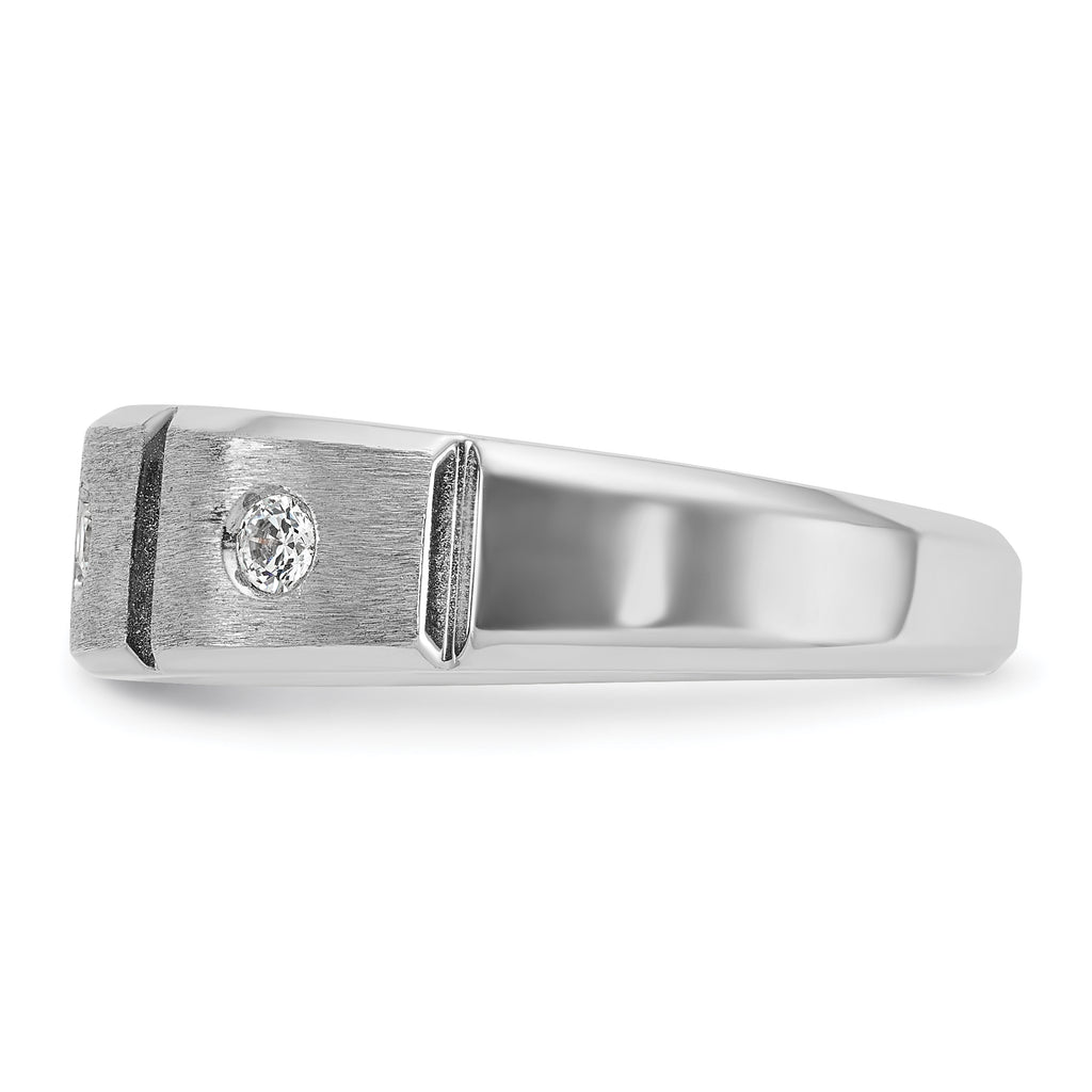 14k White Gold Men's Polished Satin and Grooved 3-Stone 1/5 Carat AA Quality Diamond Ring - Sophia Jewelers