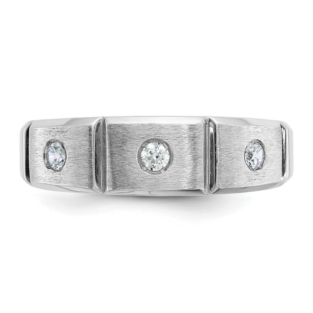 14k White Gold Men's Polished Satin and Grooved 3-Stone Ring Mounting, Mounting Only - Sophia Jewelers