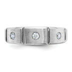14k White Gold Men's Polished Satin and Grooved 3-Stone 1/5 Carat AA Quality Diamond Ring - Sophia Jewelers