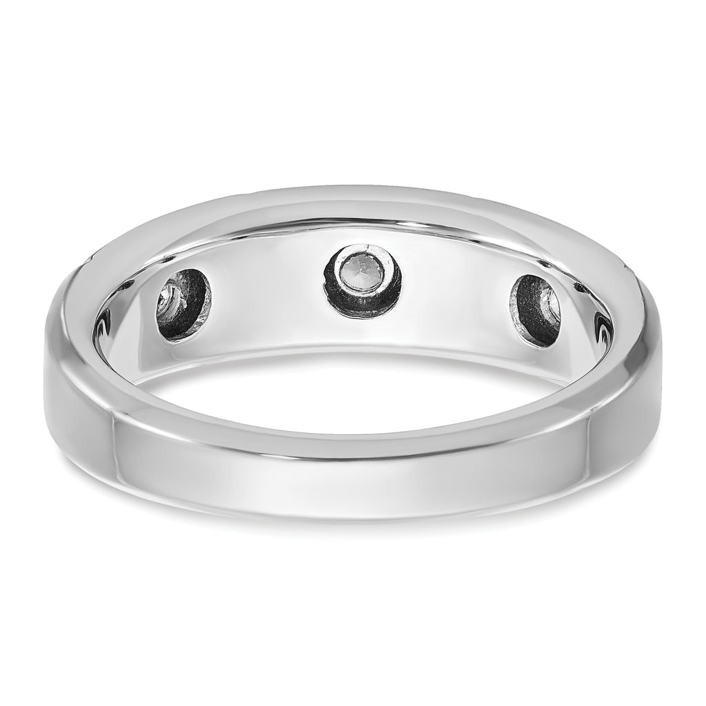 14k White Gold Men's Polished Satin and Grooved 3-Stone 1/5 Carat AA Quality Diamond Ring - Sophia Jewelers
