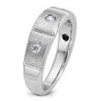 14k White Gold Men's Polished Satin and Grooved 3-Stone Ring Mounting, Mounting Only - Sophia Jewelers
