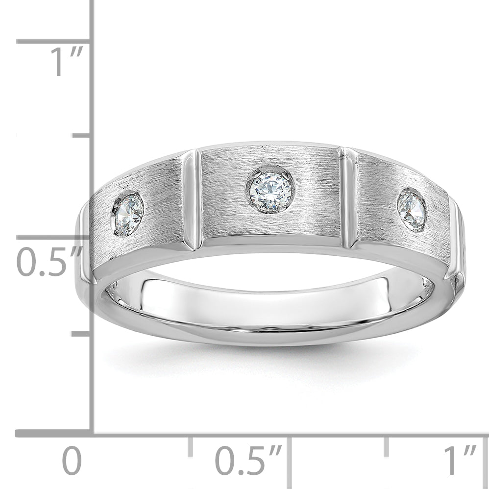 14k White Gold Men's Polished Satin and Grooved 3-Stone 1/5 Carat AA Quality Diamond Ring - Sophia Jewelers