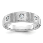 14k White Gold Men's Polished Satin and Grooved 3-Stone Ring Mounting, Mounting Only - Sophia Jewelers