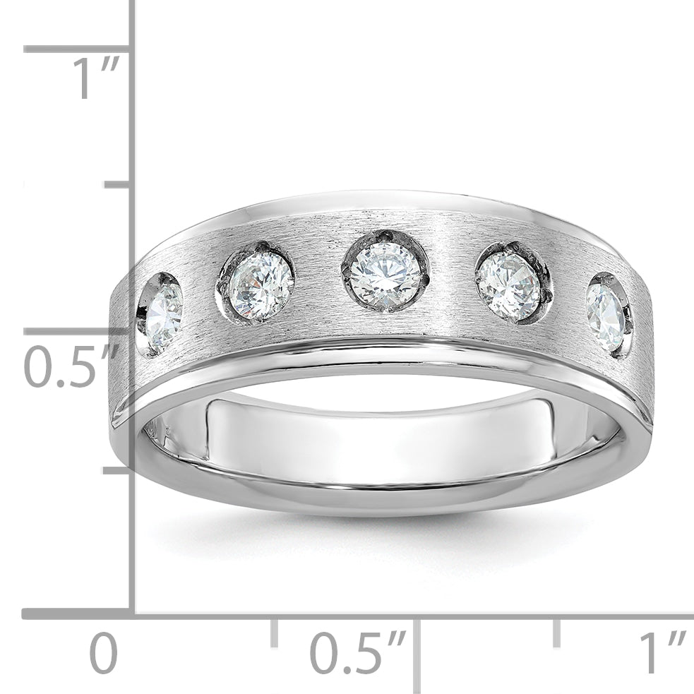 14k White Gold Mens Polished and Satin 1/2 carat Diamond Complete Ring - Sophia Jewelers