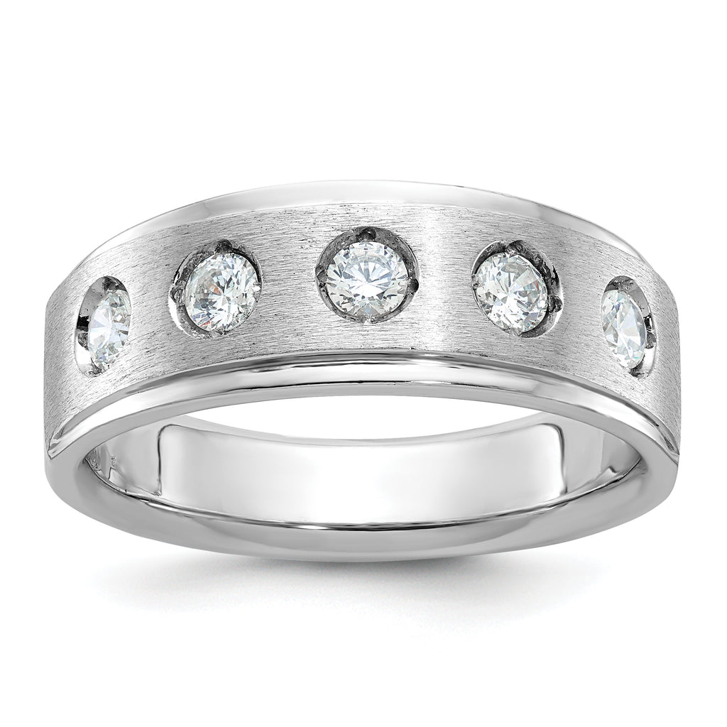 14k White Gold Mens Polished and Satin 1/2 carat Diamond Complete Ring - Sophia Jewelers