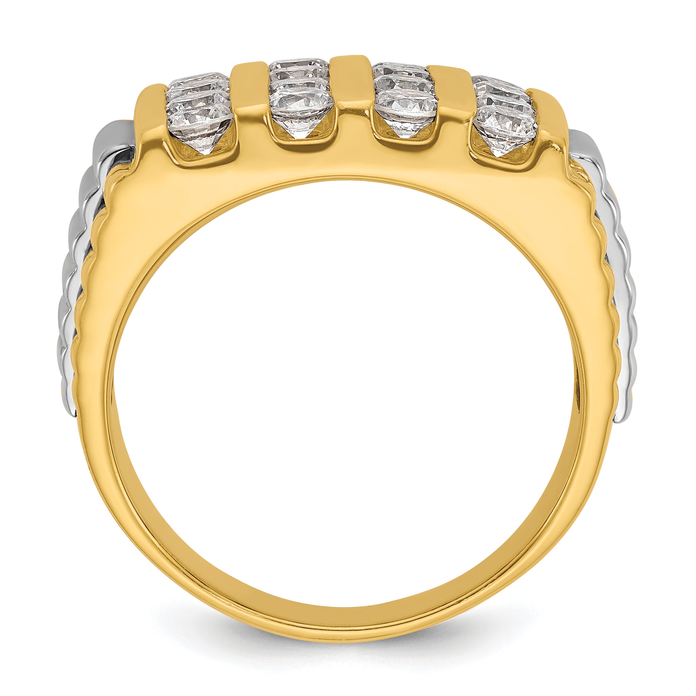 14k Two-tone Men's Polished and Textured 4-Row 2 Carat AA Quality Diamond Ring Secondary image