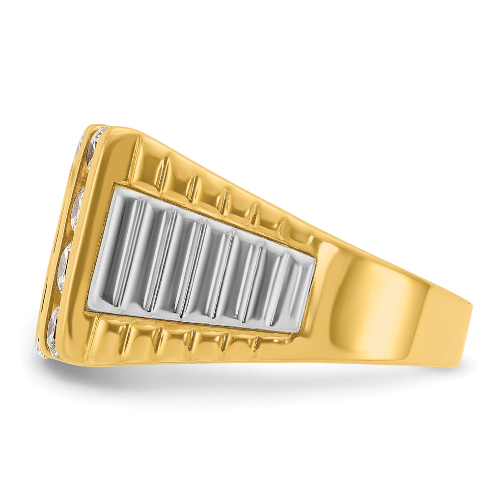 14k Two-tone Men's Polished and Textured 4-Row Ring Mounting, Mounting Only - Sophia Jewelers