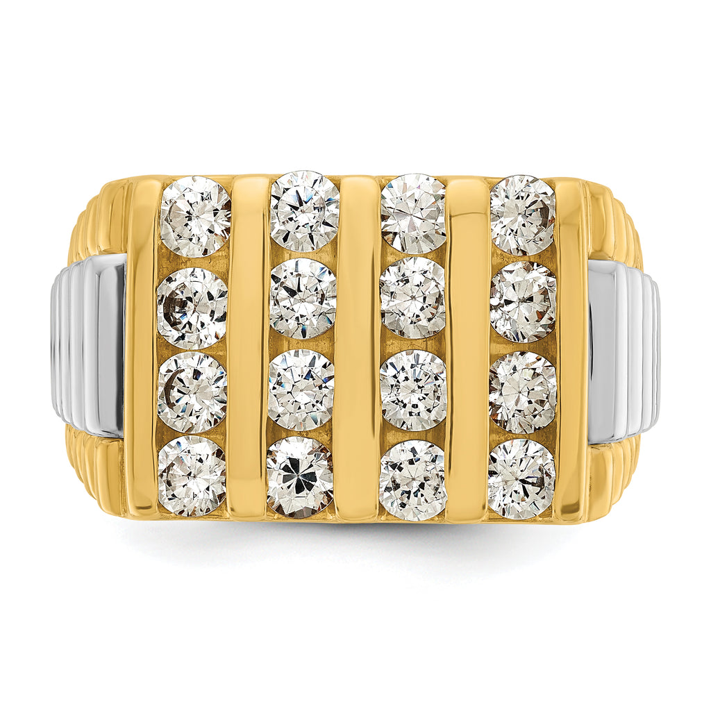 14k Two-tone Men's Polished and Textured 4-Row 2 Carat AA Quality Diamond Ring - Sophia Jewelers