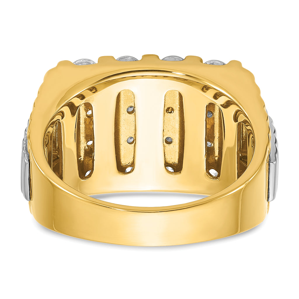 14k Two-tone Men's Polished and Textured 4-Row 2 Carat AA Quality Diamond Ring - Sophia Jewelers
