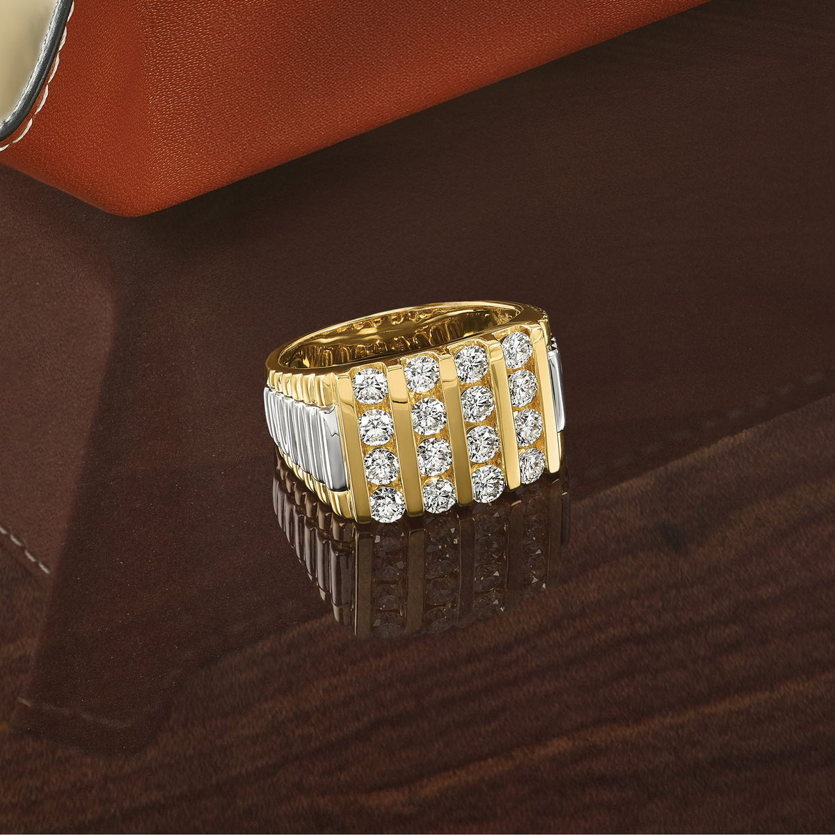Men's Lab-Grown Diamond Four-Row Ring in 14K Two-Tone Gold (2 ct. tw.), Size 10 - Sophia Jewelers