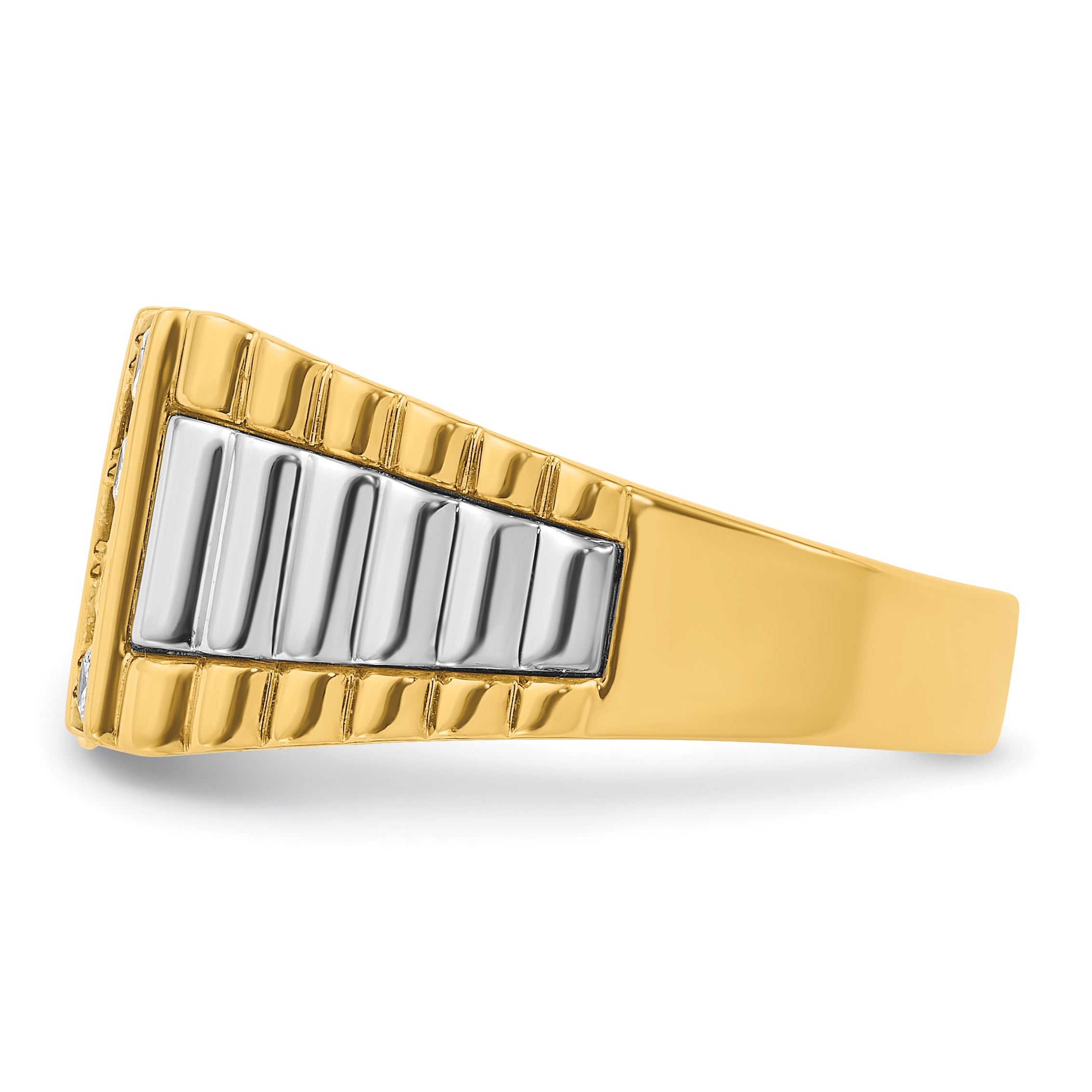 14k Two-tone Mens Polished and Textured 3-Row Ring Mounting, Mounting Only - Sophia Jewelers