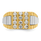 14k Two-tone Mens Polished and Textured 3-Row 1 Carat AA Quality Diamond Ring - Sophia Jewelers
