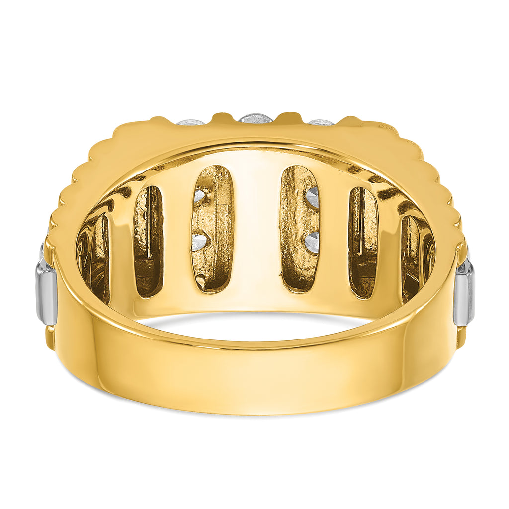 14k Two-tone Mens Polished and Textured 3-Row 1 Carat AA Quality Diamond Ring - Sophia Jewelers