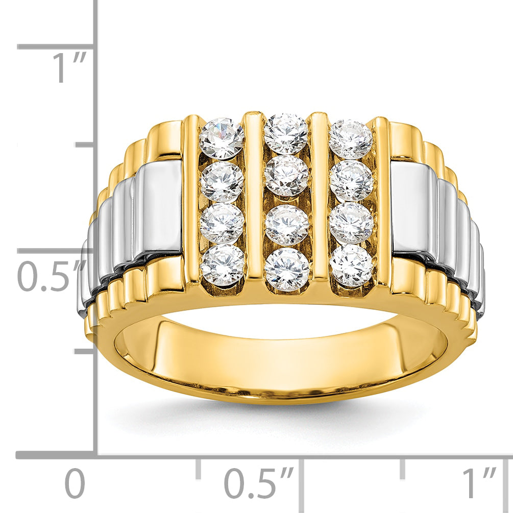 14k Two-tone Mens Polished and Textured 3-Row 1 Carat AA Quality Diamond Ring - Sophia Jewelers
