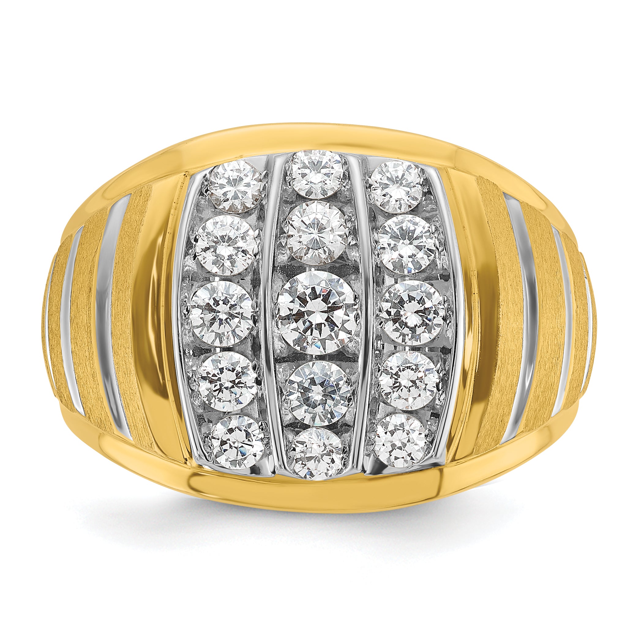 10k Two-tone Men's Polished Satin and Grooved 1 Carat A Quality Diamond Ring