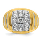 10k Two-tone Men's Polished Satin and Grooved 1 Carat A Quality Diamond Ring