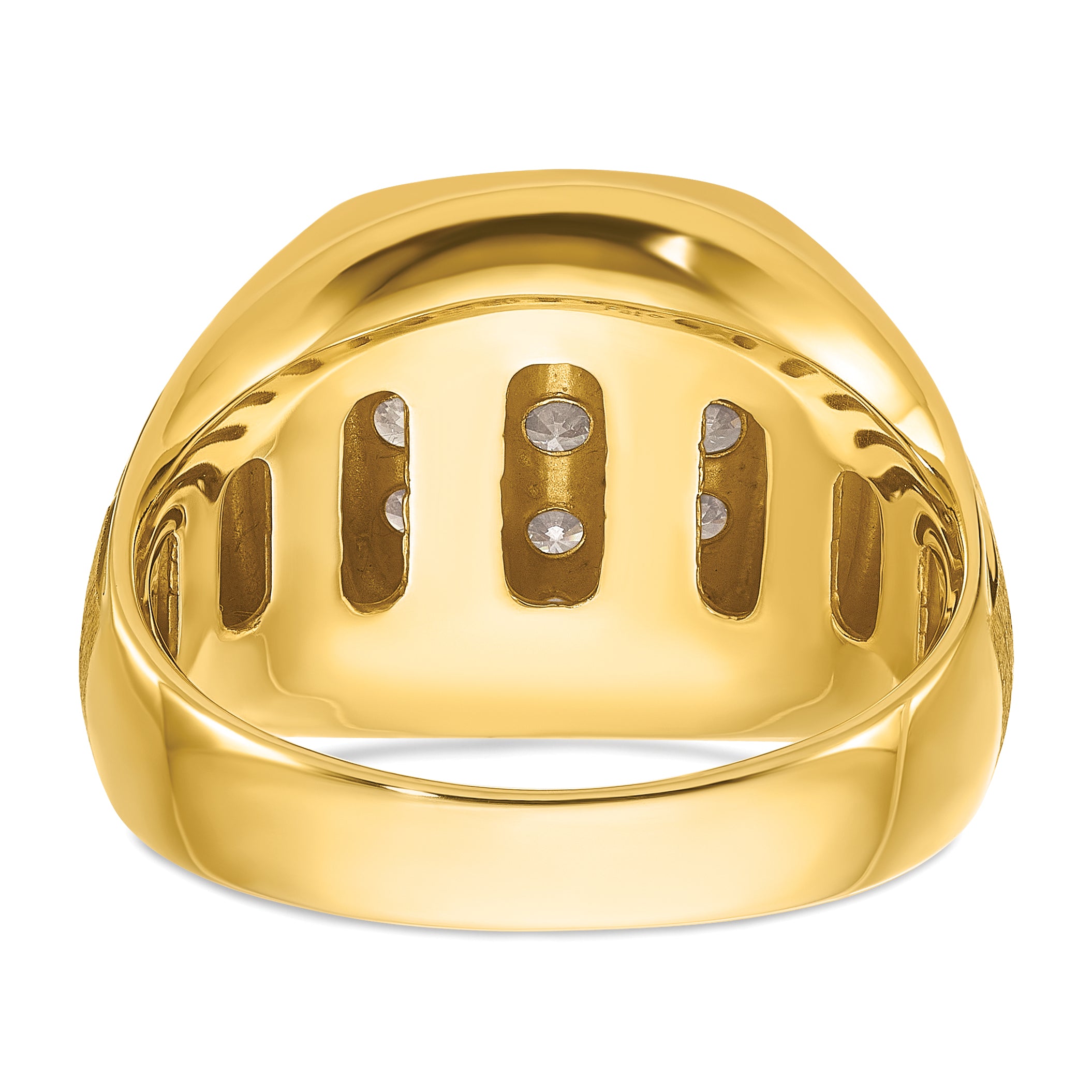 10k Two-tone Men's Polished Satin and Grooved 1 Carat A Quality Diamond Ring