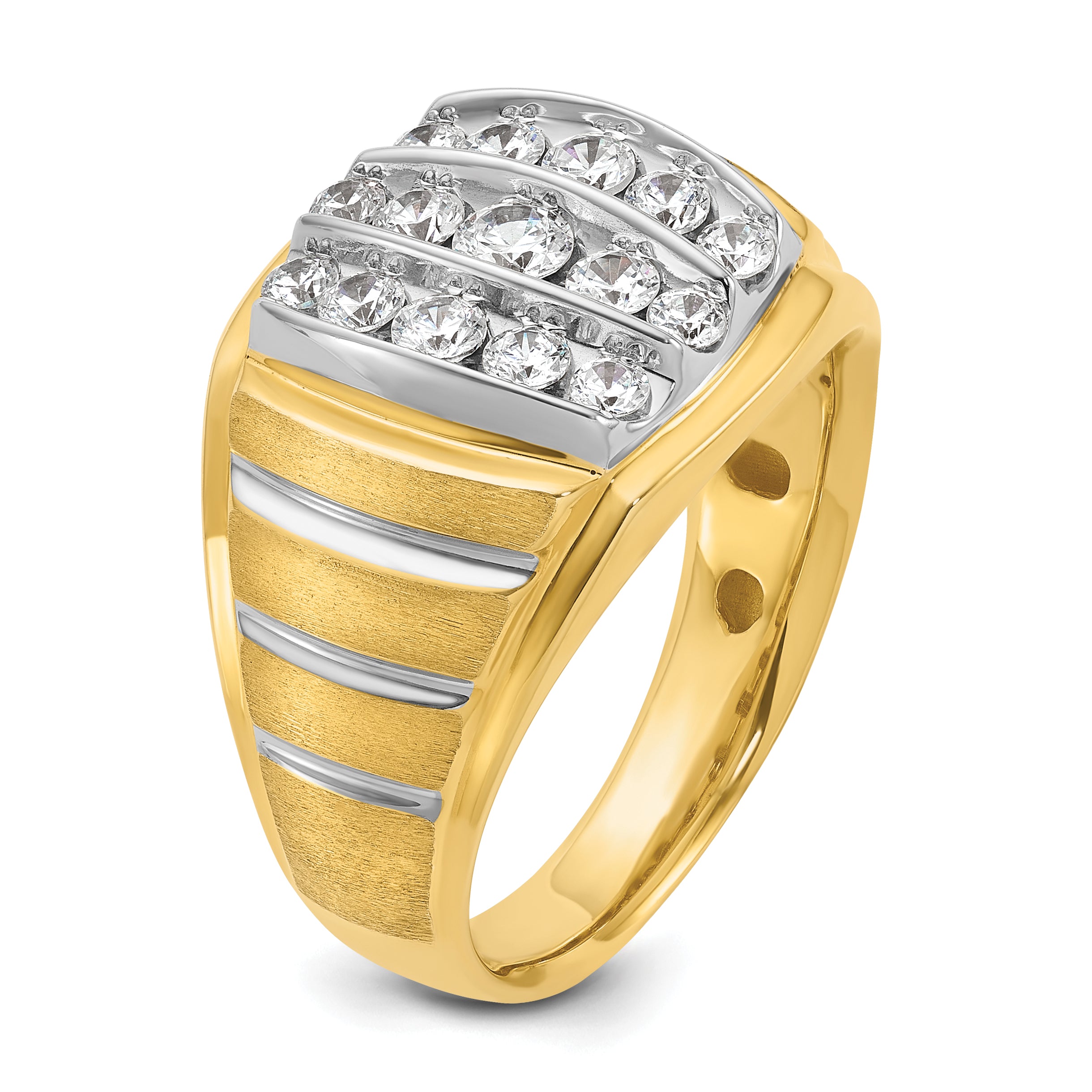 10k Two-tone Men's Polished Satin and Grooved 1 Carat A Quality Diamond Ring