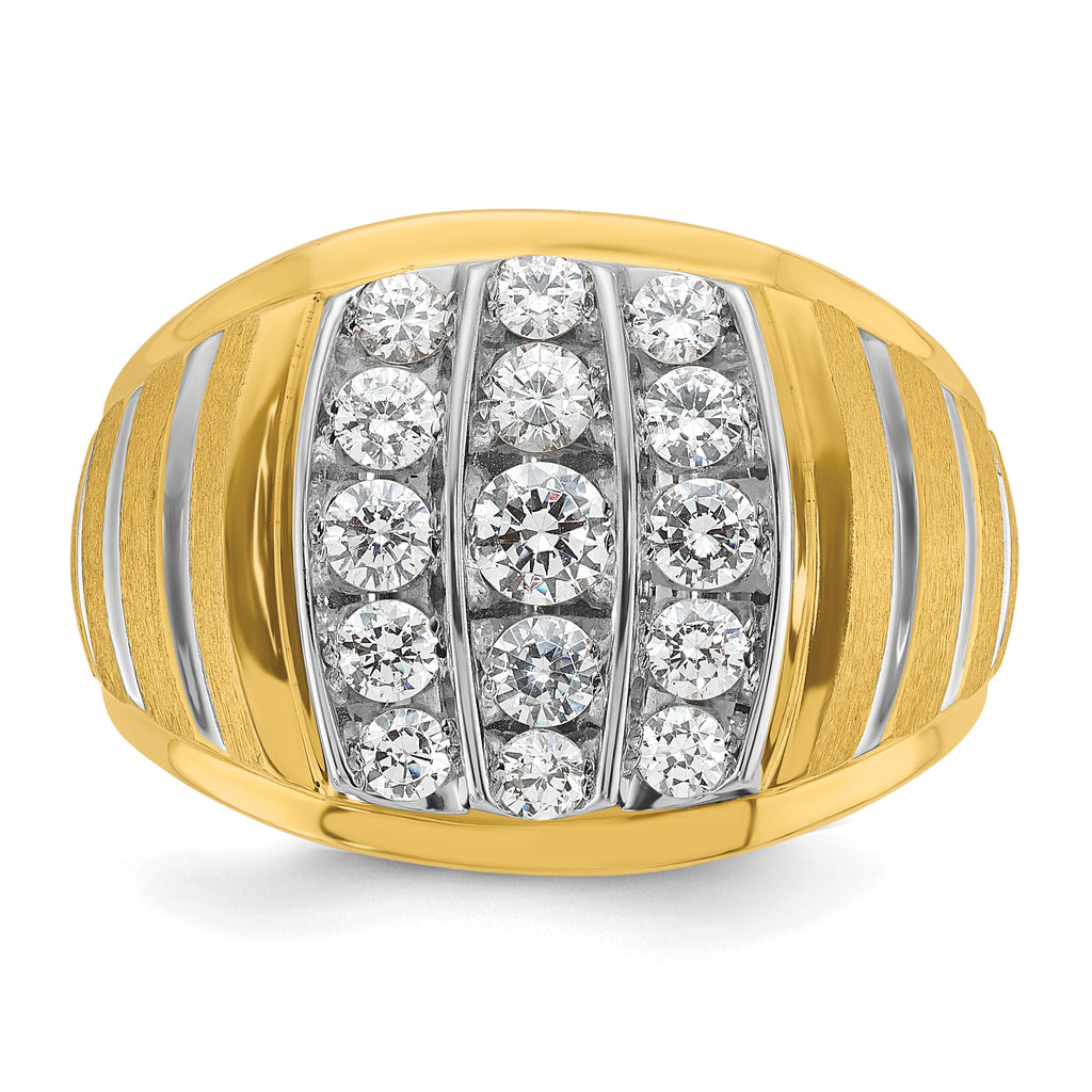 14k Two-tone Mens Polished Satin and Grooved Cluster Ring Mounting, Mounting Only - Sophia Jewelers