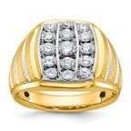 14k Two-tone Mens Polished Satin and Grooved Cluster Ring Mounting, Mounting Only - Sophia Jewelers