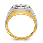 14k Two-tone Men's Polished Satin and Grooved 3-Row 1 Carat AA Quality Diamond Ring - Sophia Jewelers