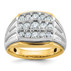 14k Two-tone Men's Polished Satin and Grooved 3-Row 1 Carat AA Quality Diamond Ring - Sophia Jewelers