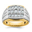 14k Two-tone Men's Polished Satin and Grooved 3-Row 1 Carat AA Quality Diamond Ring - Sophia Jewelers