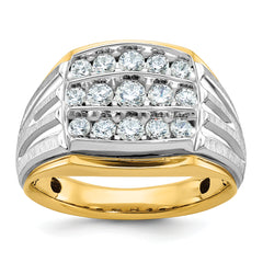14k Two-tone Men's Polished Satin and Grooved 3-Row 1 Carat Lab Grown Diamond Ring - Sophia Jewelers