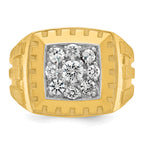 14k Two-tone Men's Polished Satin and Grooved 1 Carat AA Quality Diamond Cluster Ring - Sophia Jewelers