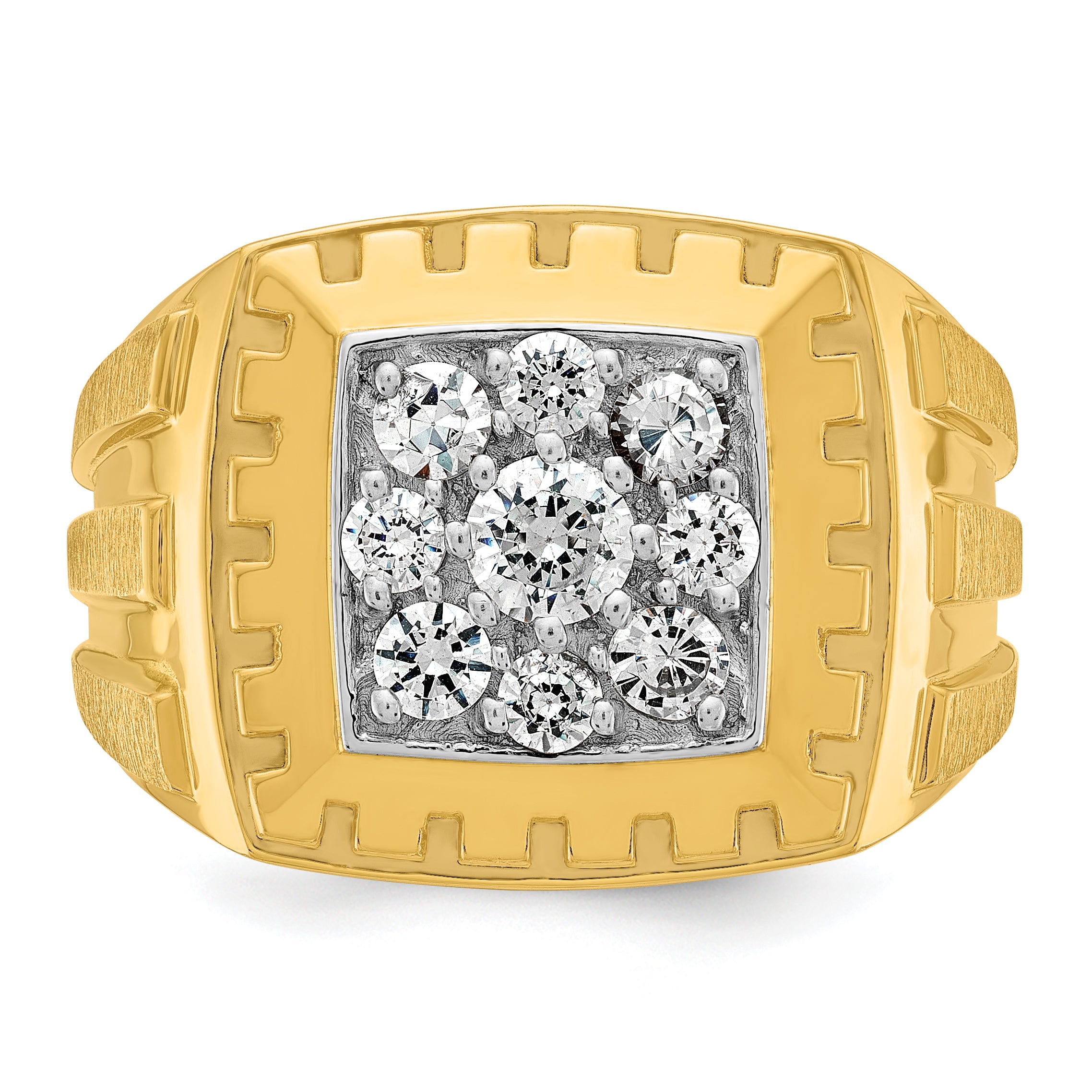 14k Two-tone Men's Polished Satin and Grooved 1 Carat AA Quality Diamond Cluster Ring - Sophia Jewelers