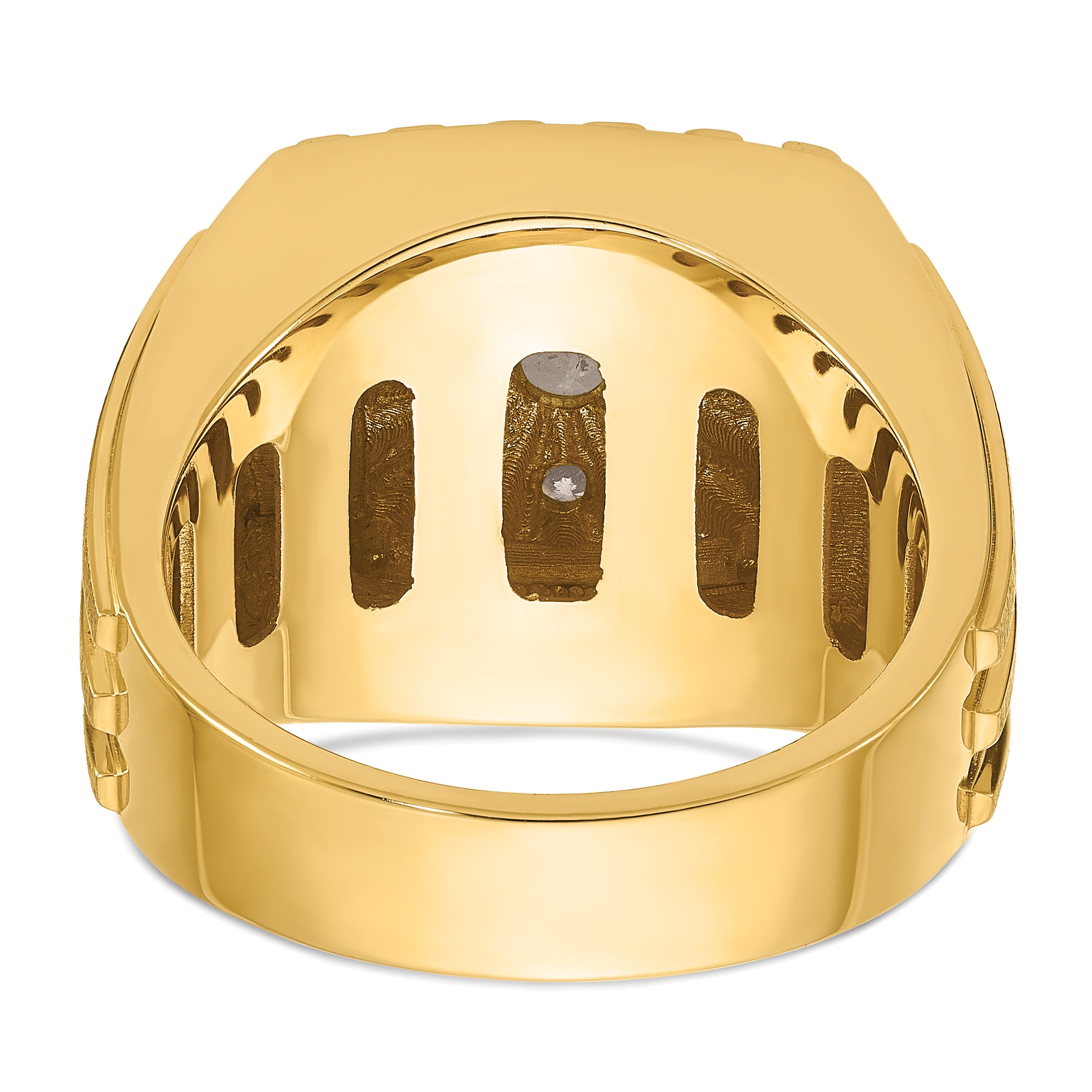 14k Two-tone Men's Polished Satin and Grooved 1 Carat AA Quality Diamond Cluster Ring - Sophia Jewelers