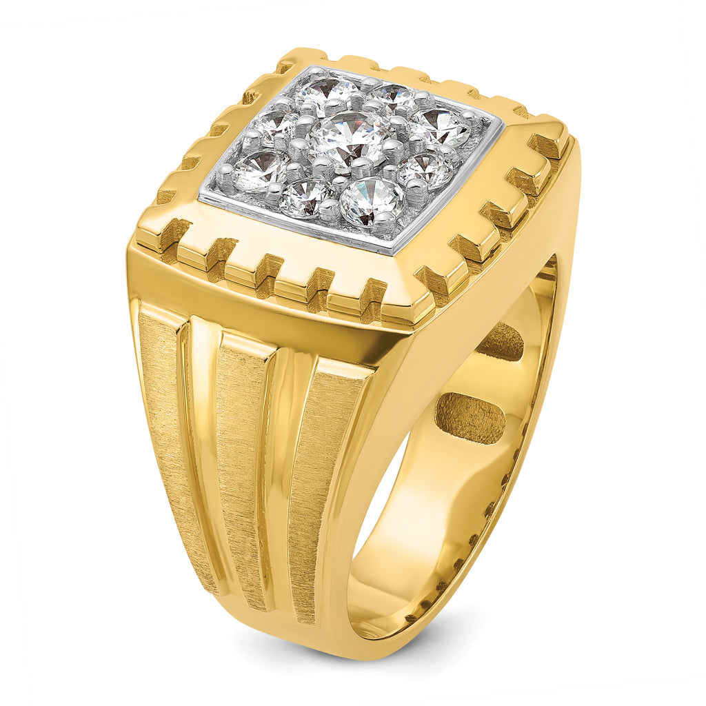 14k Two-tone Men's Polished Satin and Grooved 1 Carat AA Quality Diamond Cluster Ring - Sophia Jewelers