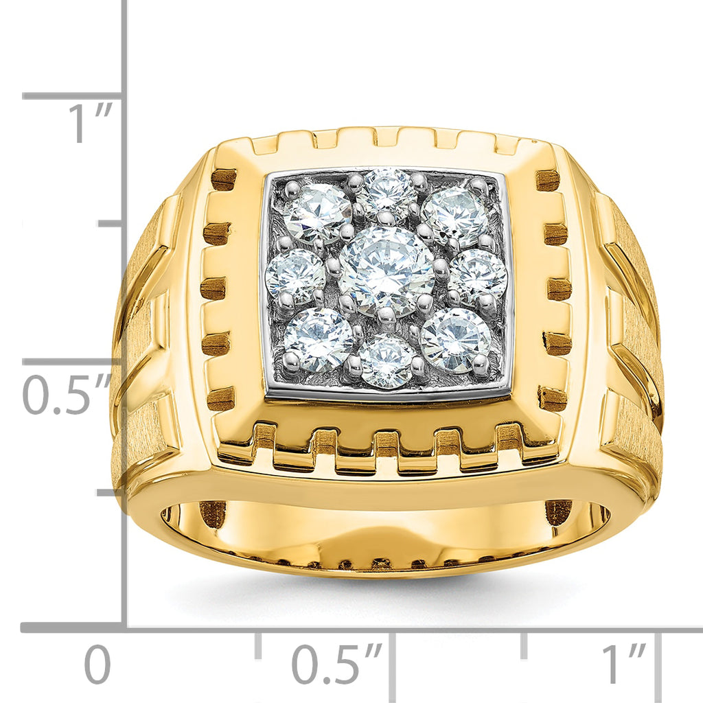 14k Two-tone Men's Polished Satin and Grooved Cluster Ring Mounting, Mounting Only - Sophia Jewelers