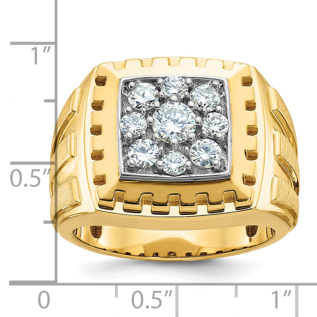 14k Two-tone Men's Polished Satin and Grooved 1 Carat AA Quality Diamond Cluster Ring - Sophia Jewelers