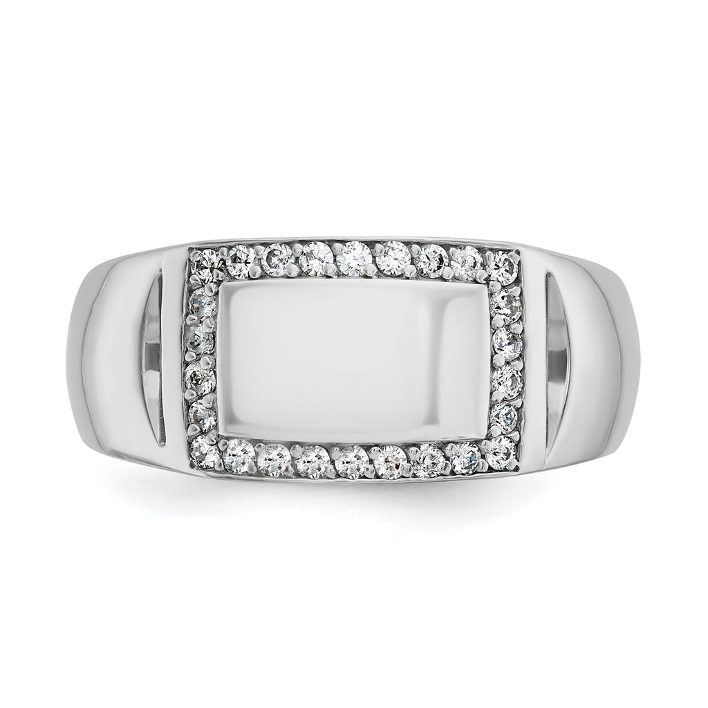 14k White Gold Polished 3/8 Carat AA Diamond Rectangle Mens Signet Ring - Sophia Jewelers