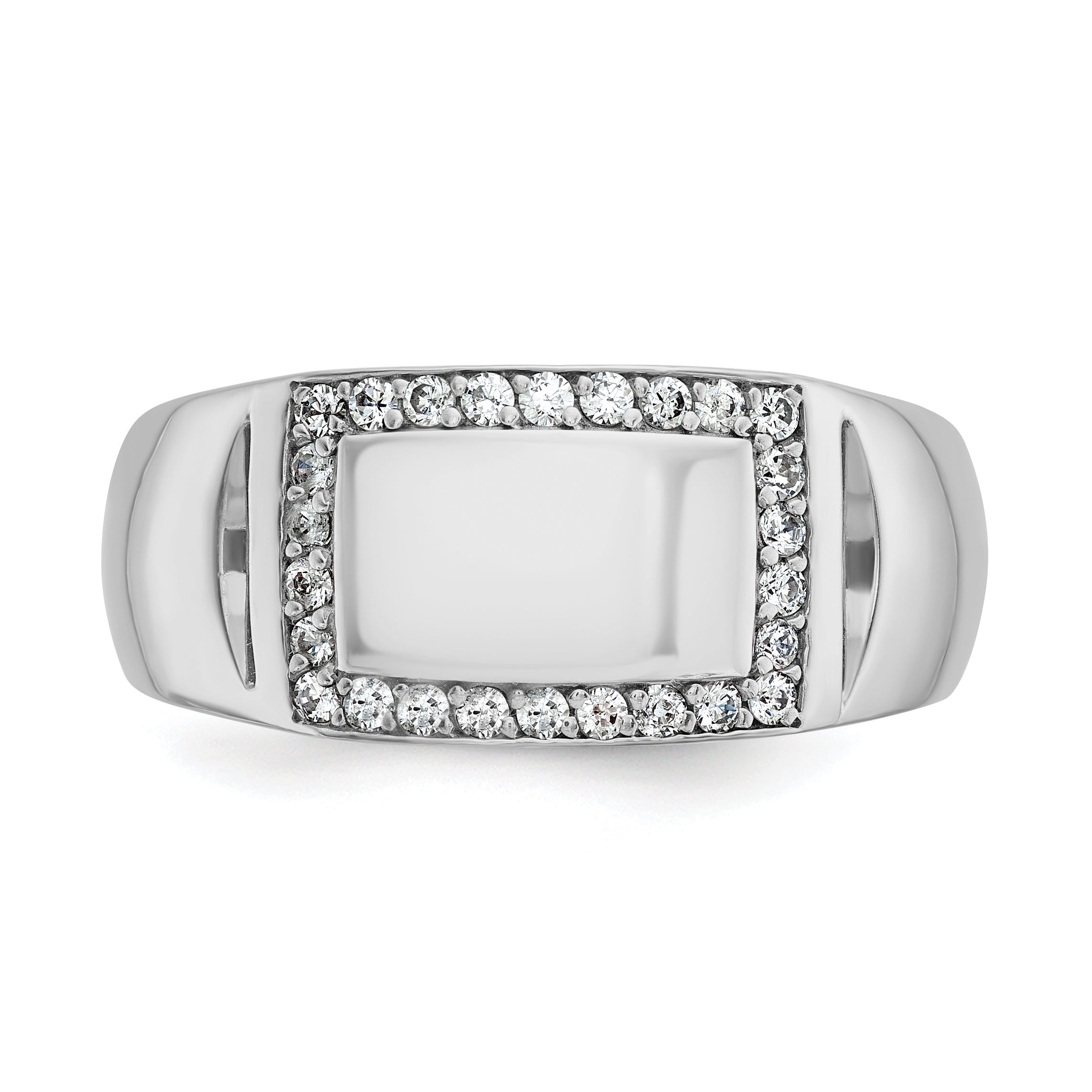 14k White Gold Polished 3/8 Carat AA Diamond Rectangle Mens Signet Ring - Sophia Jewelers