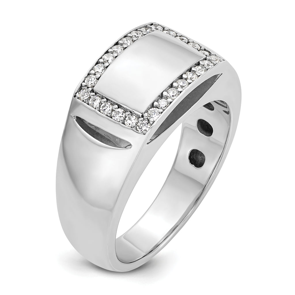 14k White Gold Polished 3/8 Carat AA Diamond Rectangle Mens Signet Ring - Sophia Jewelers